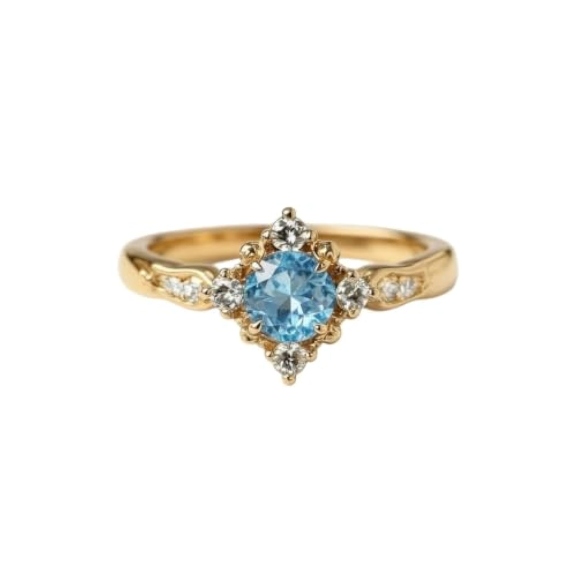 Women's Gold-Tone Accented Round Band Ring with Blue Stone, Everyday Wear